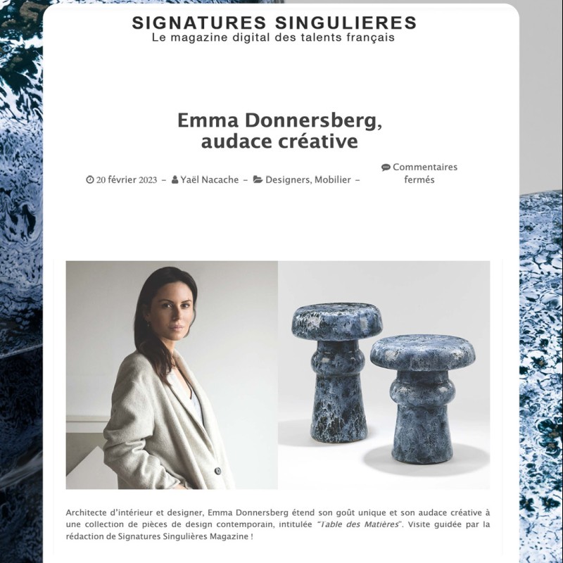 SIGNATURES SINGULIERES - Emma Donnersberg, audace créative